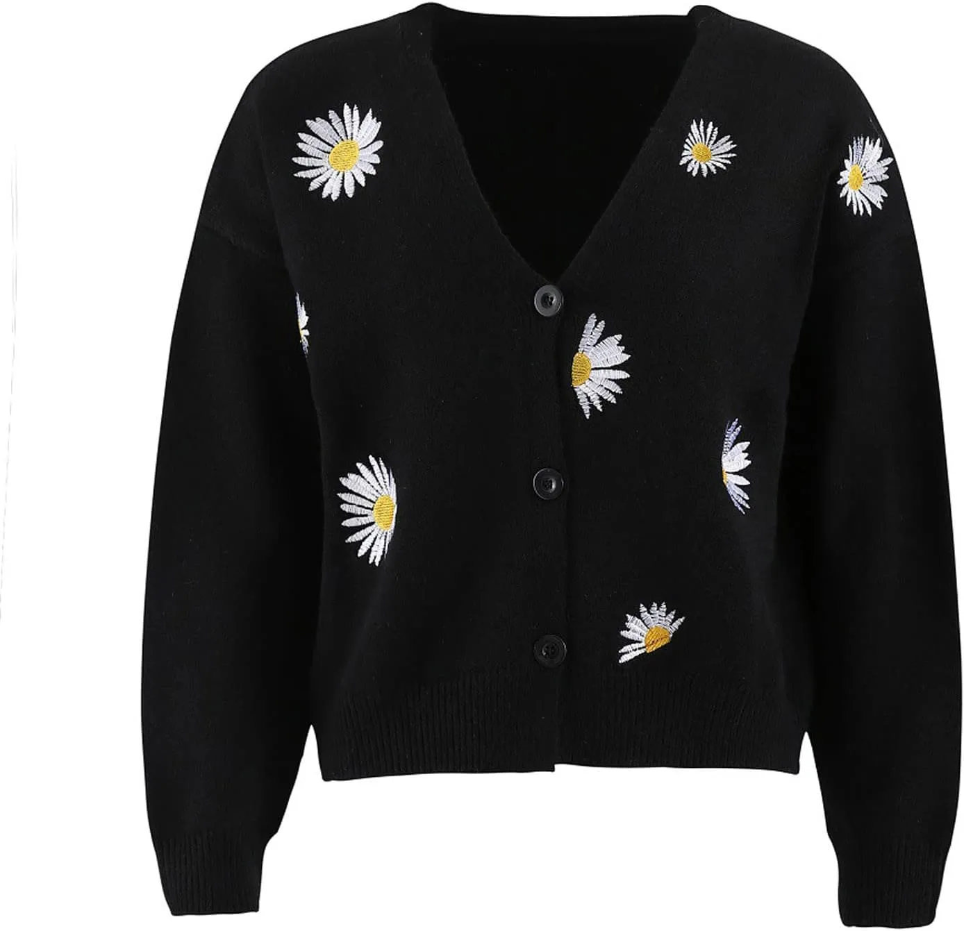 Womens Long Sleeve Button Comfy Sweater Cute Flower Graphic Cardigan Button Trendy Open Front Fall Clothes