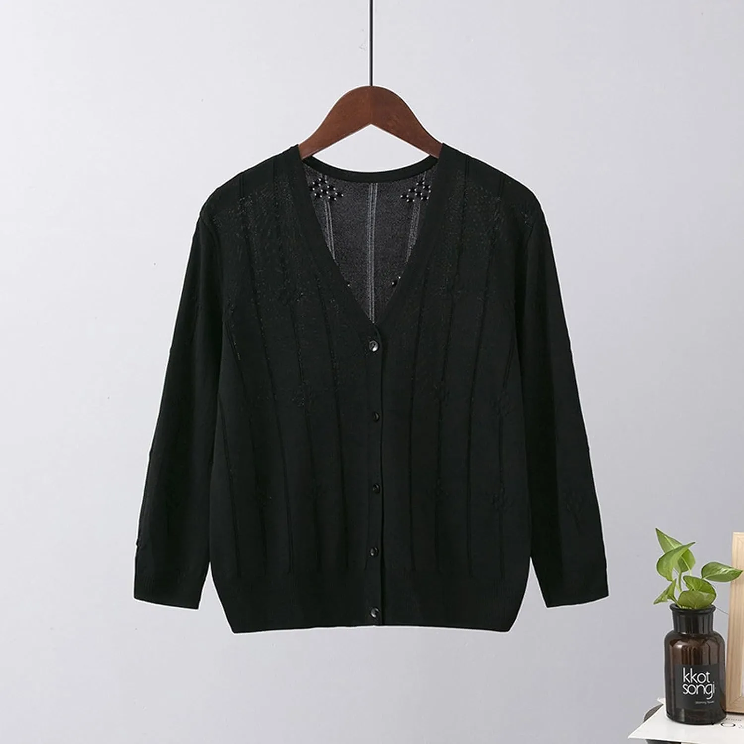 Women's Long Sleeve Button Down Knit Cardigan Sweaters V-Neck Open Front Outerwear Fall Casual Loose Cardigans