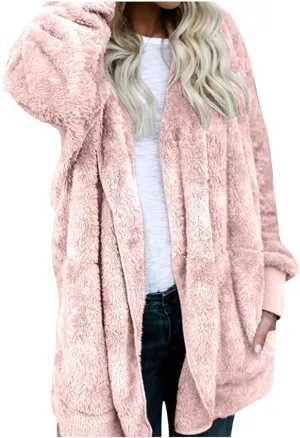 Womens Long Sleeve Coat Fashion Double Faced Plush Jackets Fall With Pocket Trendy 2024 Loose Clothes