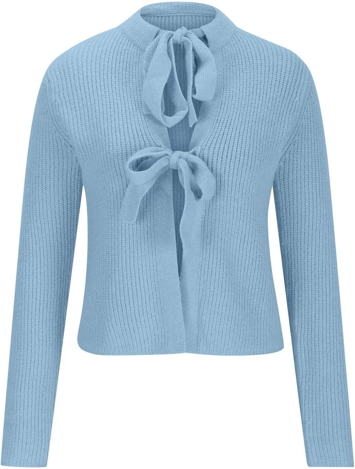 Womens Long Sleeve Cropped Cardigan Sweaters Lightweight Tie Front Chunky Knit Outwear Coat Fall Winter Outfits