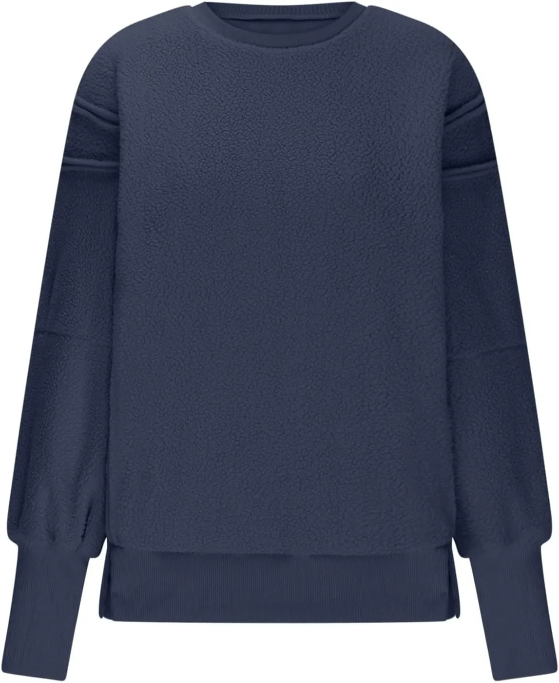 Womens Long Sleeve Warm Fuzzy Sweatshirts Sherpa Fleece Sweatshirt Drop Shoulder Casual Fashion Crewneck Sweaters