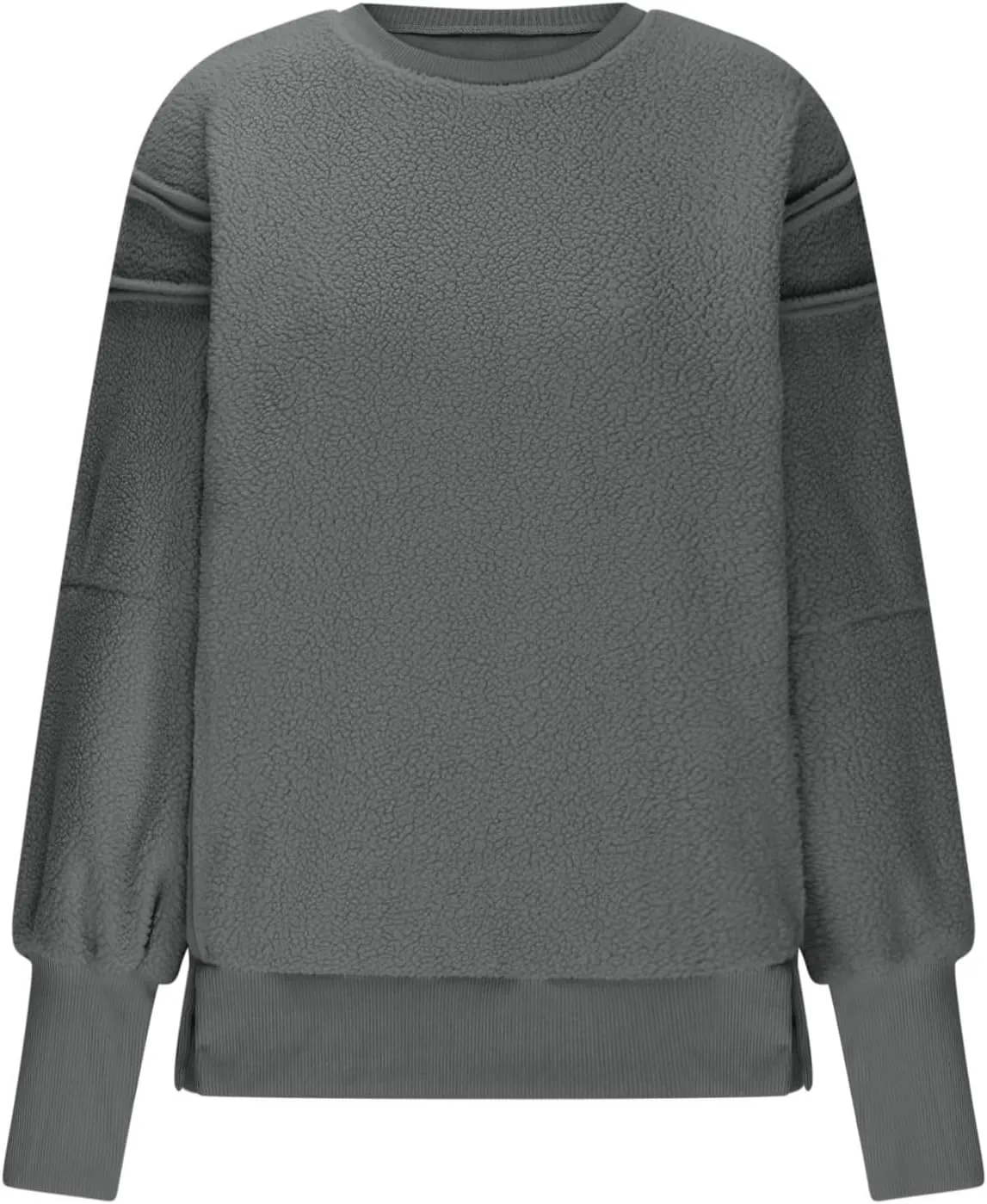 Womens Long Sleeve Warm Fuzzy Sweatshirts Sherpa Fleece Sweatshirt Drop Shoulder Casual Fashion Crewneck Sweaters
