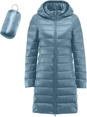 Women's Long Winter Faux Fur Coat Puffer Warm Jacket with Detachable Hood Packable Hooded Down Jacket Ultra Light