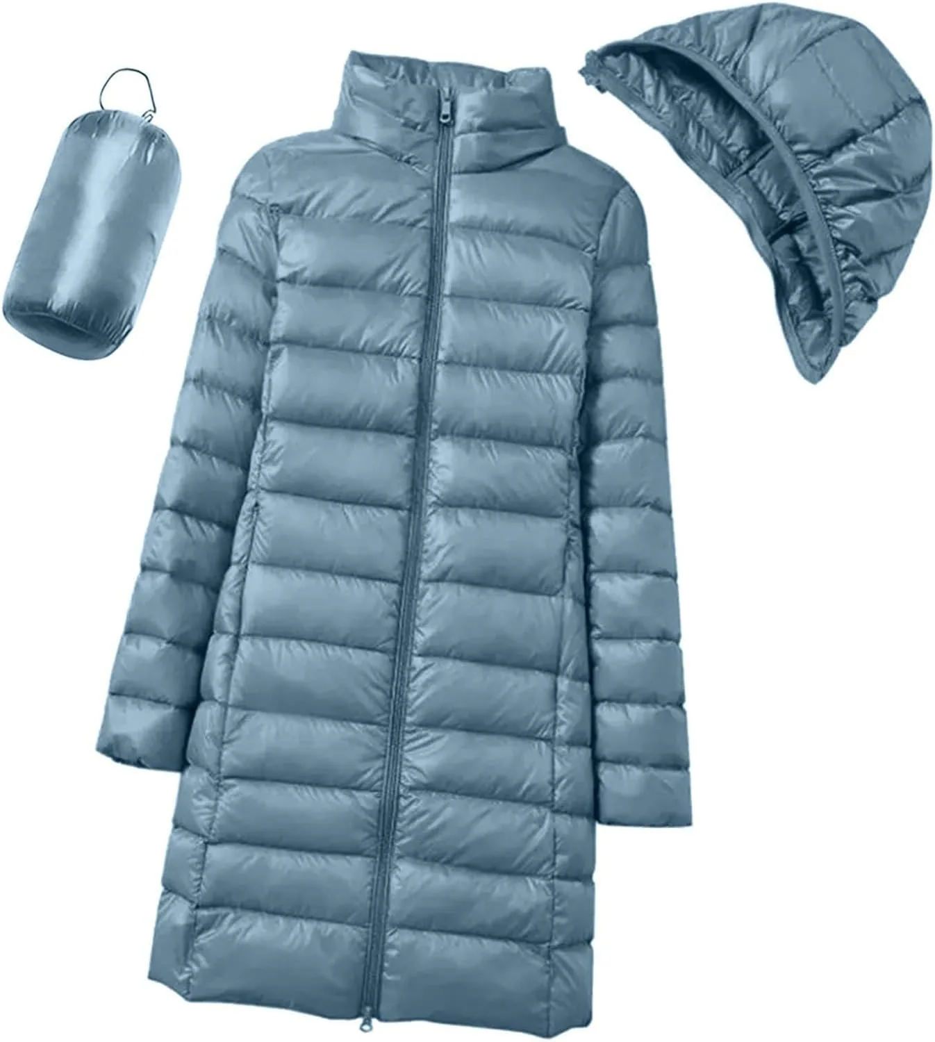 Women's Long Winter Faux Fur Coat Puffer Warm Jacket with Detachable Hood Packable Hooded Down Jacket Ultra Light