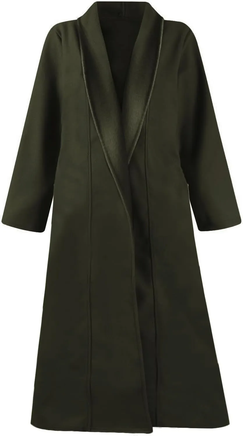 Womens Long Winter Pea Coat Casual Wool Blend Overcoat Notched Lapel Collar Trench Coat Belted Long Jacket Outerwear