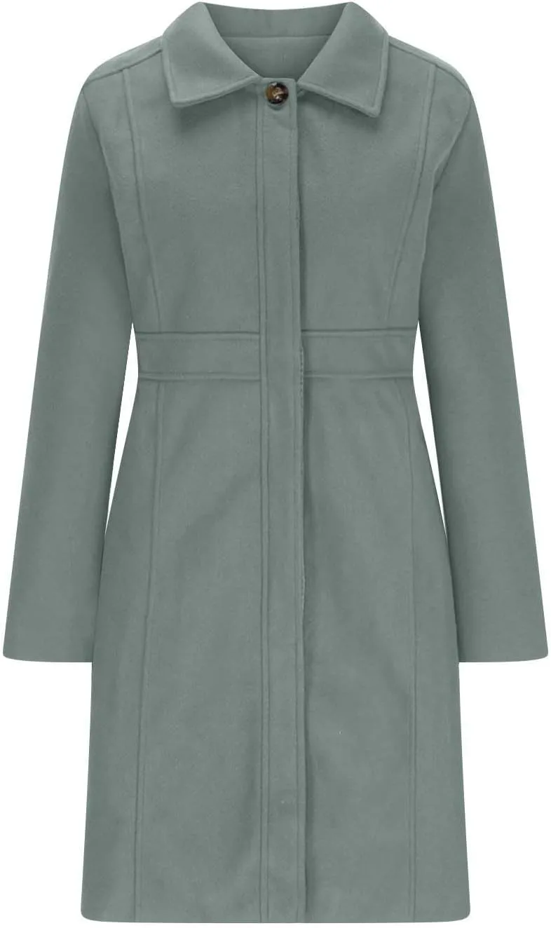Womens Long Wool Coats Winter Dressy Single Breasted Blend Trench Coat Jacket Fall Winter Solid Color Casual Peacoat