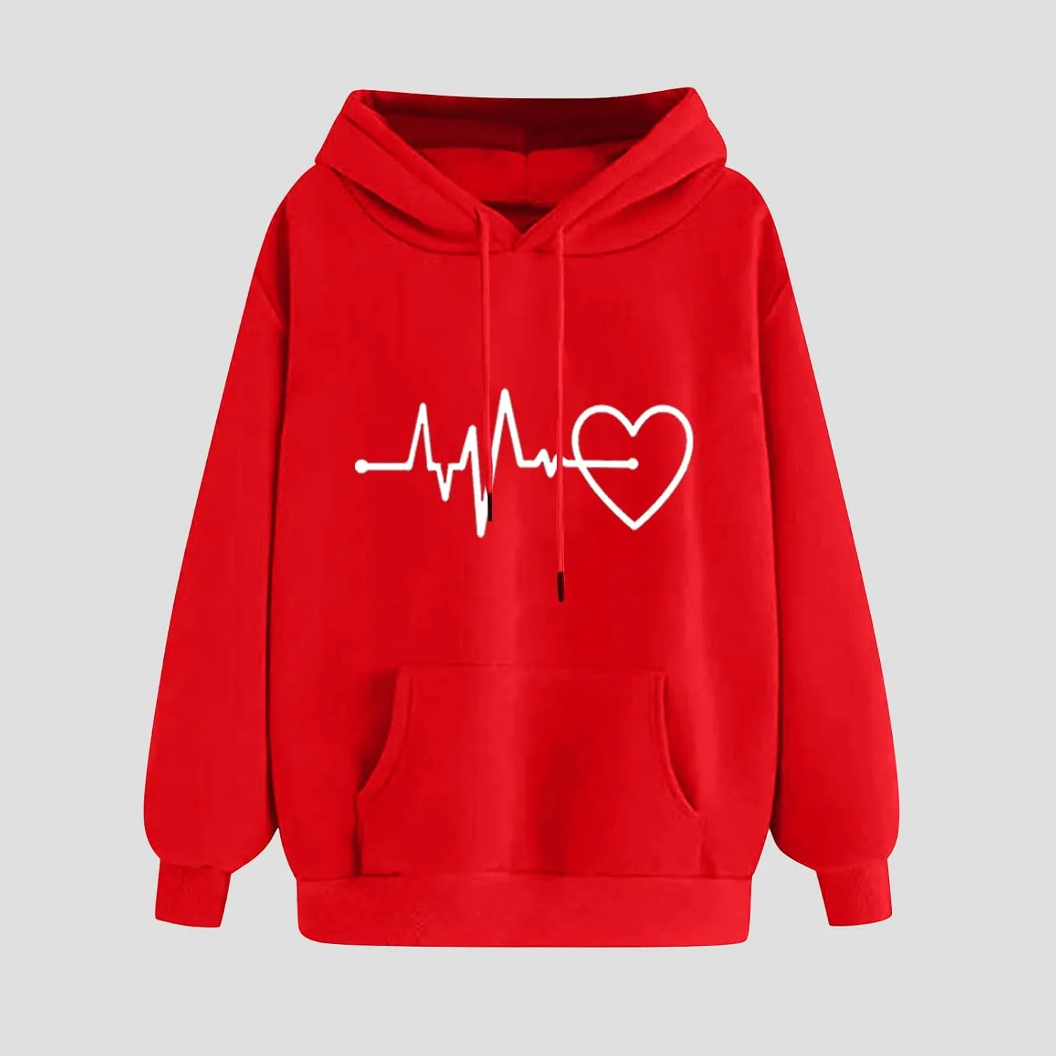 Womens Loose Fit Long Sleeve Comfy Hoodies Love Heart Graphic Sweatshirts Fashion Cute Pullover Tops with Pocket