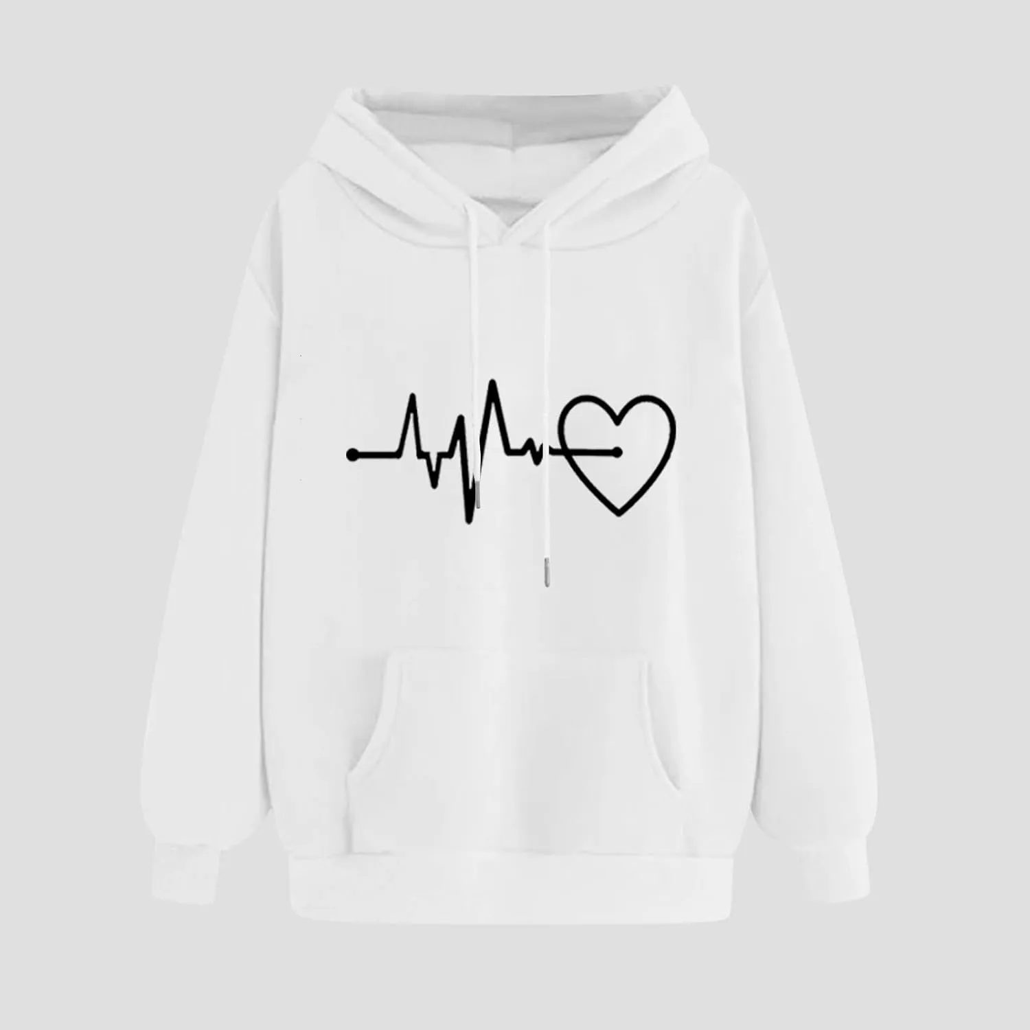 Womens Loose Fit Long Sleeve Comfy Hoodies Love Heart Graphic Sweatshirts Fashion Cute Pullover Tops with Pocket