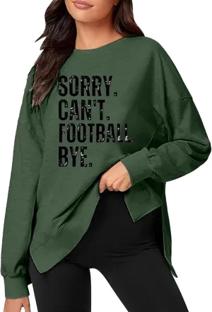 Womens Loose Sweatshirts Crewneck Letter Print Long Sleeve Hoodies Fall Workout High Low Hem Slit Tops for Teen Girls