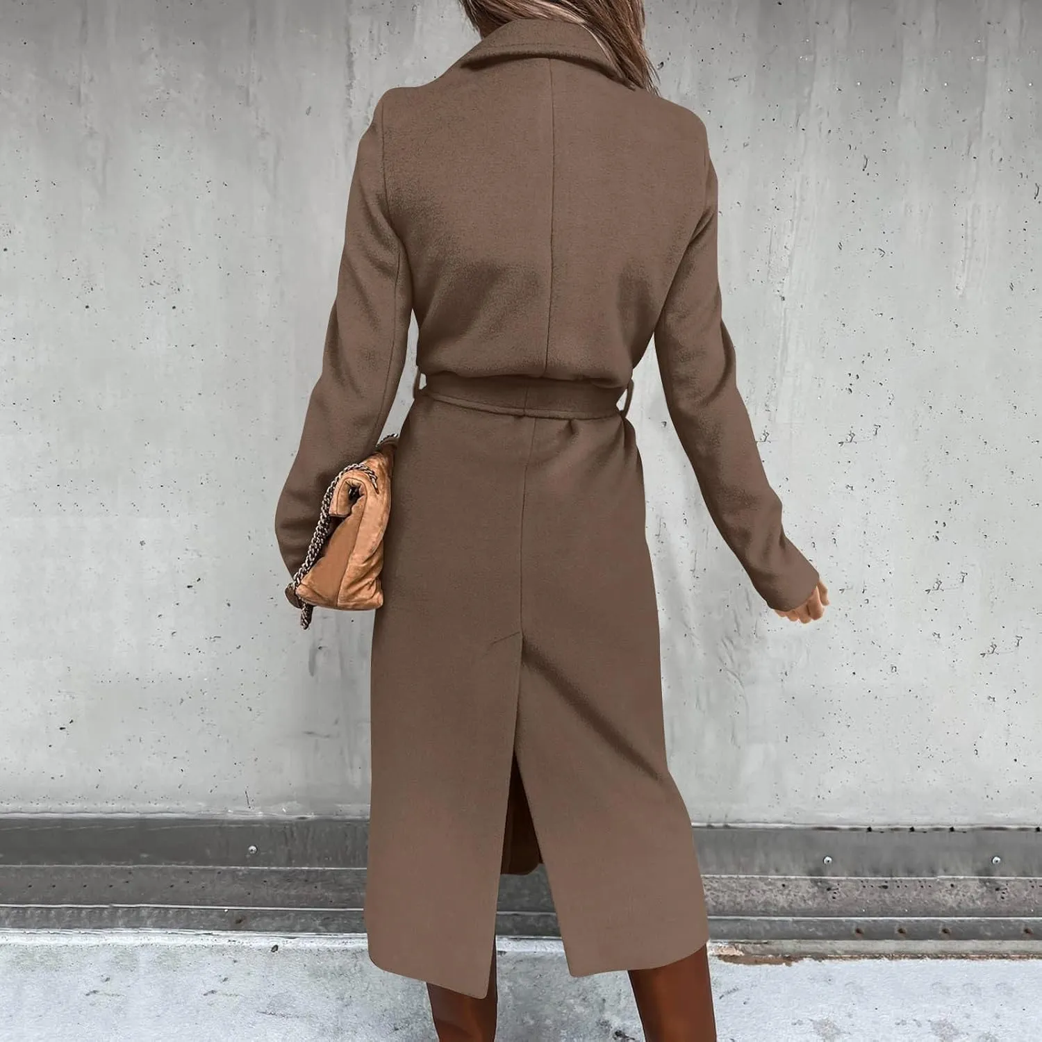 Womens Open Front Long Coat 2024 Fall Plus Size Wool Blend Jackets Classic Belted Formal Outerwear Casual Fashion Coats