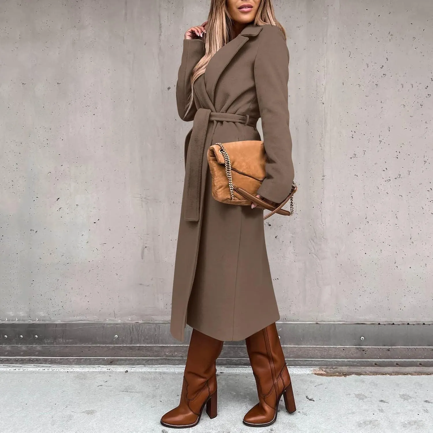 Womens Open Front Long Coat 2024 Fall Plus Size Wool Blend Jackets Classic Belted Formal Outerwear Casual Fashion Coats