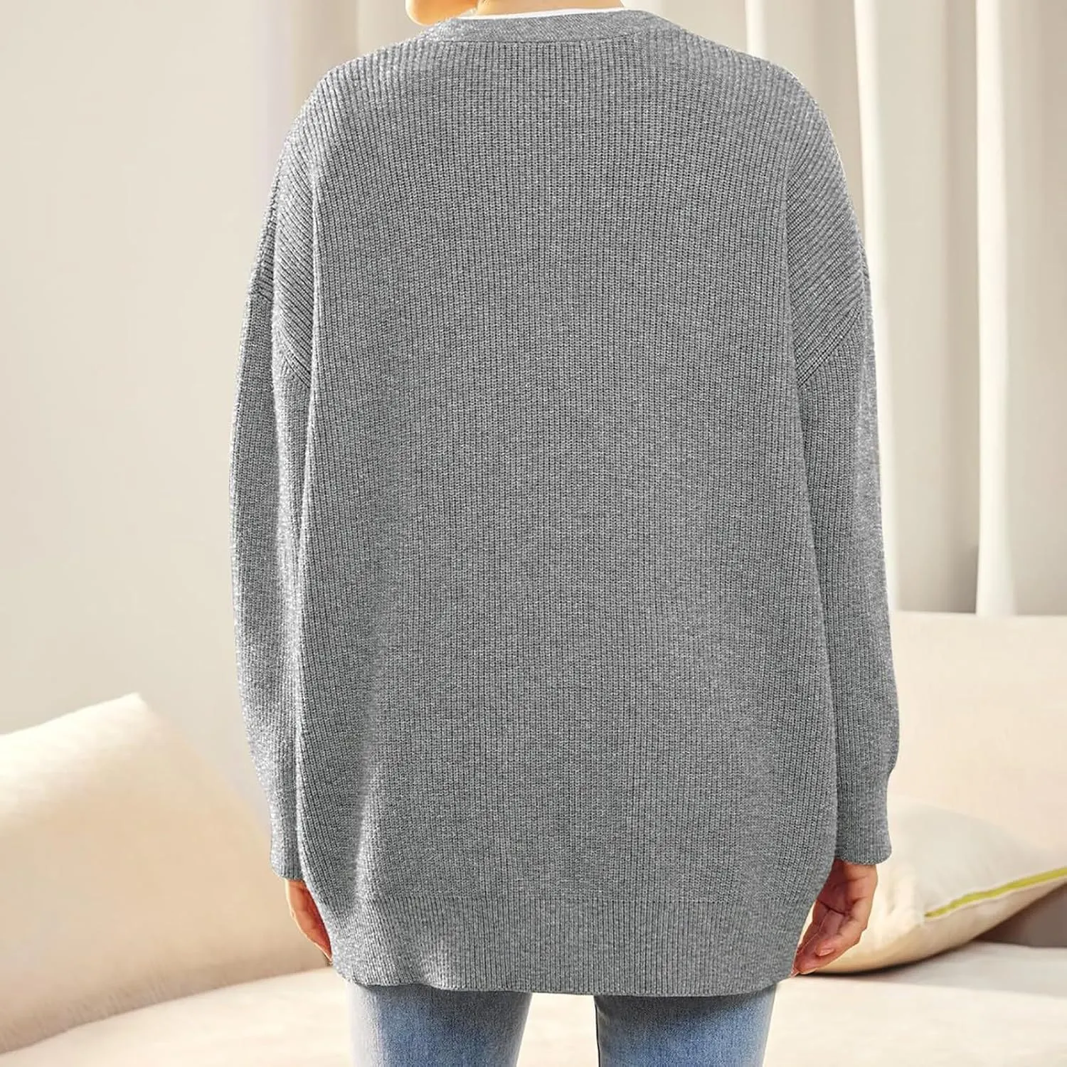 Women's Oversized Cardigan 2023 Button Down Open Front V Neck Solid Cardigans Chunky Knit Loose Casual Dropped Sweaters