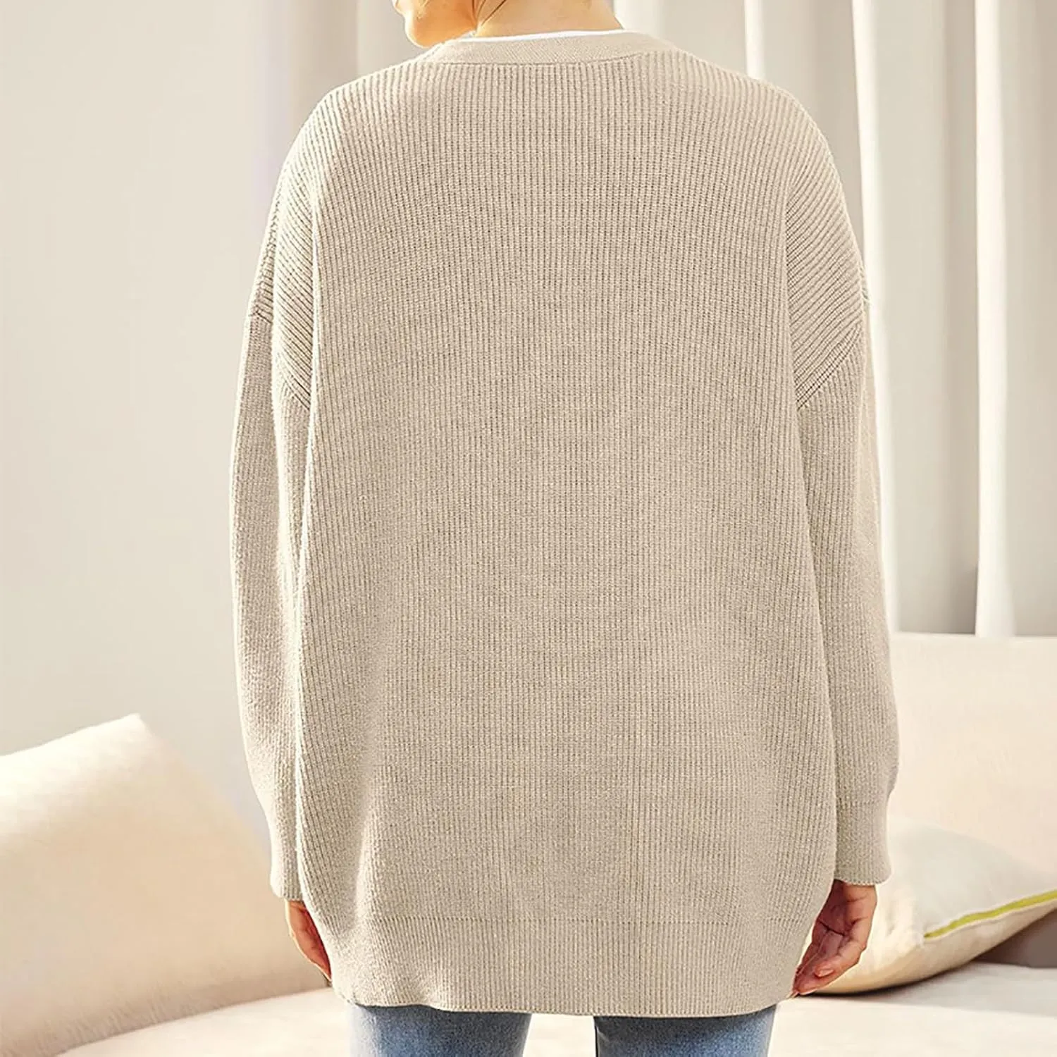 Women's Oversized Cardigan 2023 Button Down Open Front V Neck Solid Cardigans Chunky Knit Loose Casual Dropped Sweaters
