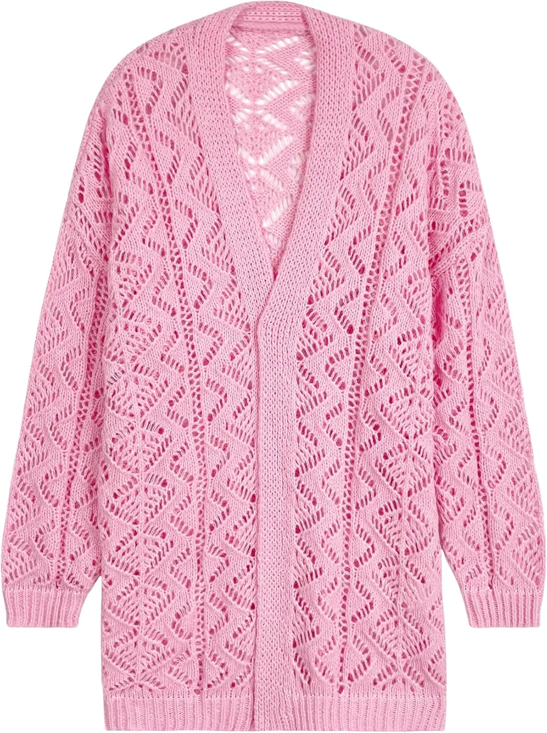 Womens Oversized Cute Crochet Chunky Knit Long Cardigan Fall 2024 Sexy Hollow Out Open Front Sweater Cardigans
