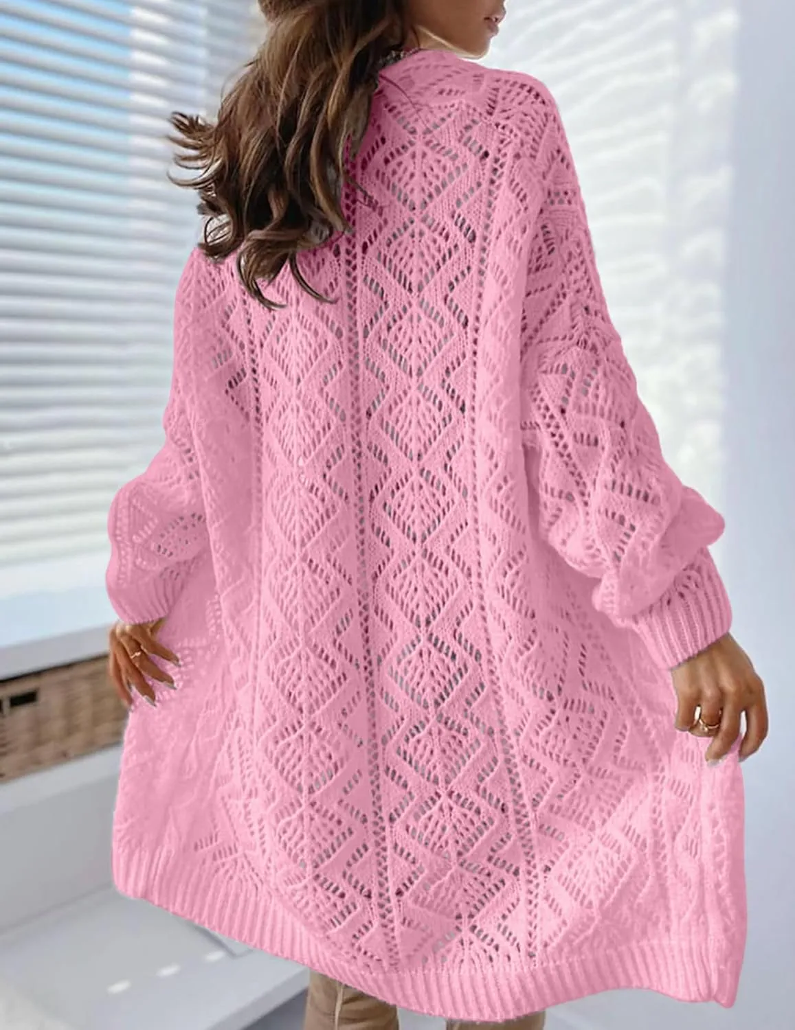 Womens Oversized Cute Crochet Chunky Knit Long Cardigan Fall 2024 Sexy Hollow Out Open Front Sweater Cardigans