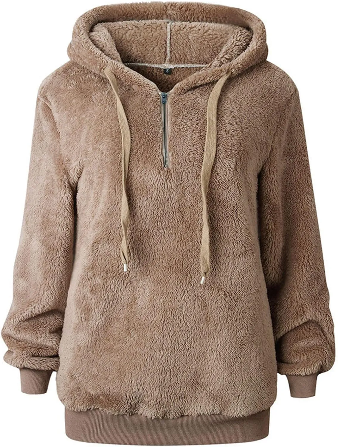 Womens Oversized Fuzzy Hoodie Winter Warm Sherpa Fleece Hooded Sweatshirts Cozy Zipper Fluffy Coat With Pockets