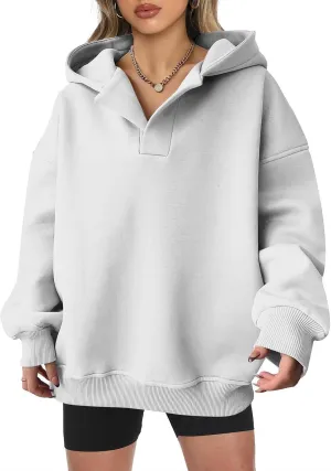 Womens Oversized Hoodies Fleece Long Sleeve Sweatshirts Lapel V Neck Casual Sweaters Pullover Fall Fashion Outfits 2024