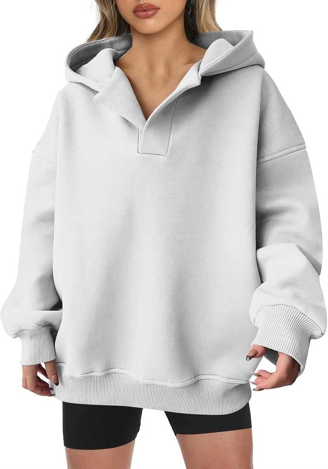 Womens Oversized Hoodies Fleece Long Sleeve Sweatshirts Lapel V Neck Casual Sweaters Pullover Fall Fashion Outfits 2024