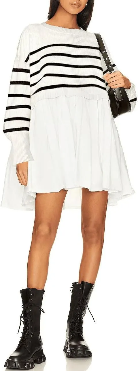 Womens Oversized Sweater Dress Spring Fall Trendy Long Sleeve Crewneck Pullover Tops Relaxed Fit Sweatshirts Mini Dresses
