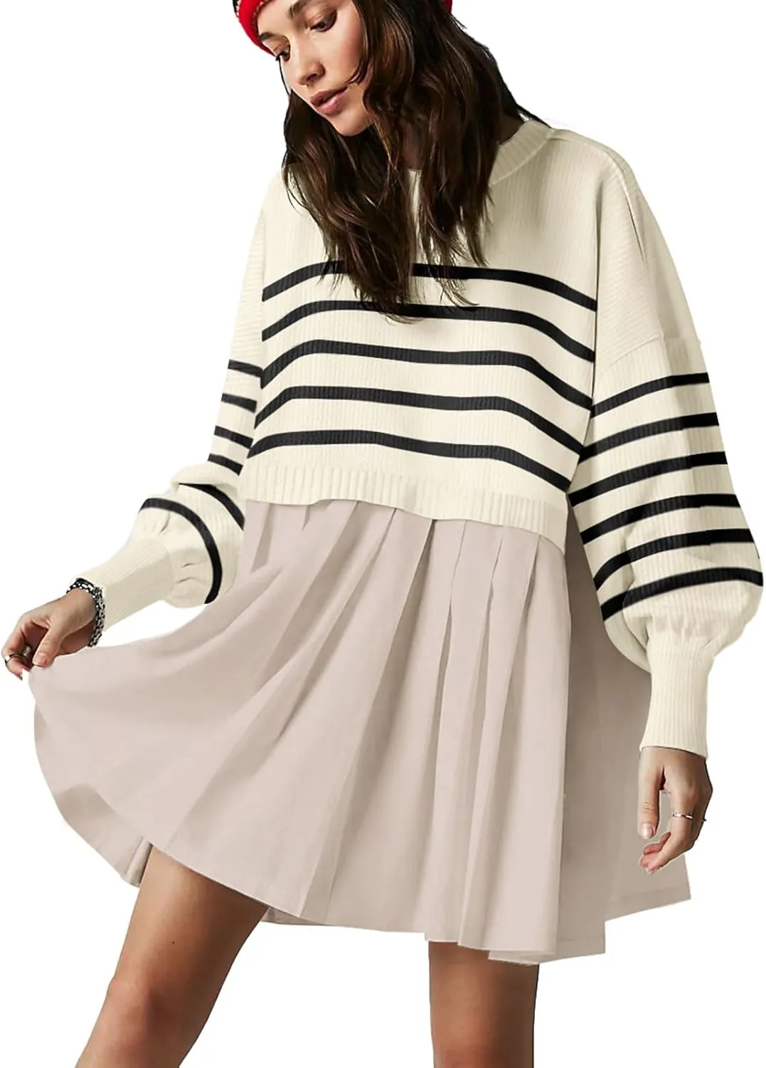Womens Oversized Sweater Dress Spring Fall Trendy Long Sleeve Crewneck Pullover Tops Relaxed Fit Sweatshirts Mini Dresses