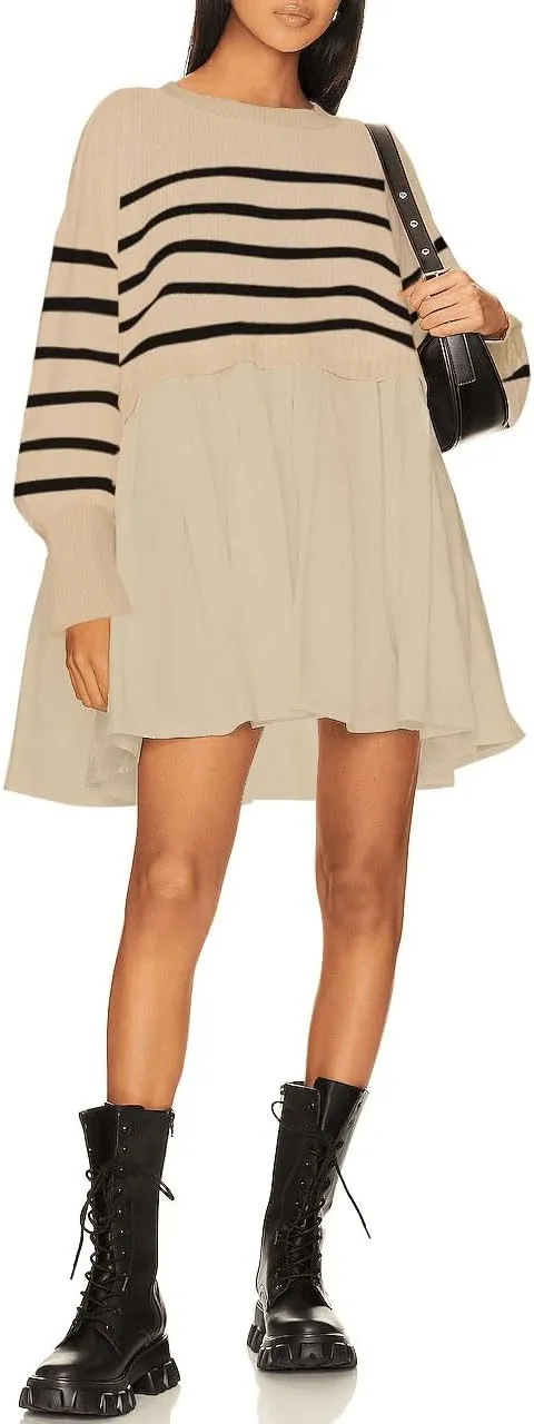 Womens Oversized Sweater Dress Spring Fall Trendy Long Sleeve Crewneck Pullover Tops Relaxed Fit Sweatshirts Mini Dresses