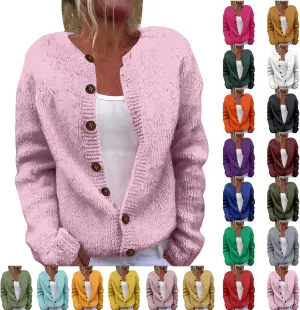 Womens Oversized Sweaters Knit Button Down Long Sleeve Open Front Drop Shoulder Cardigan Outwear Sweater Tops