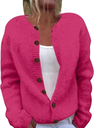 Womens Oversized Sweaters Knit Button Down Long Sleeve Open Front Drop Shoulder Cardigan Outwear Sweater Tops