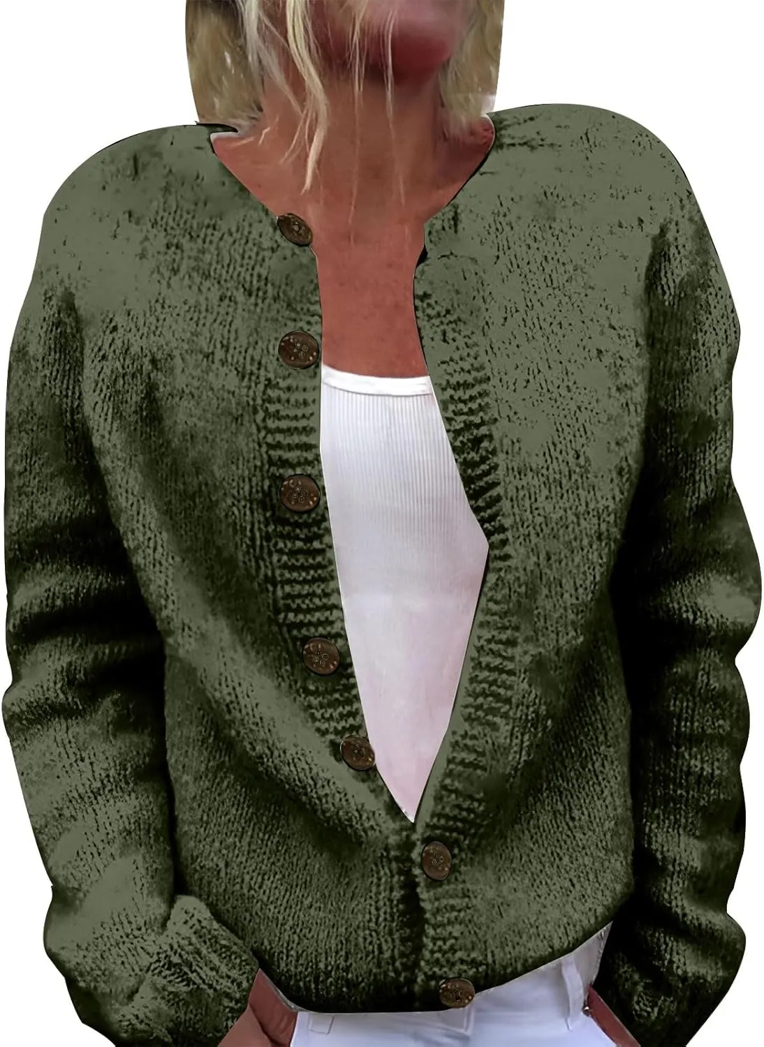 Womens Oversized Sweaters Knit Button Down Long Sleeve Open Front Drop Shoulder Cardigan Outwear Sweater Tops