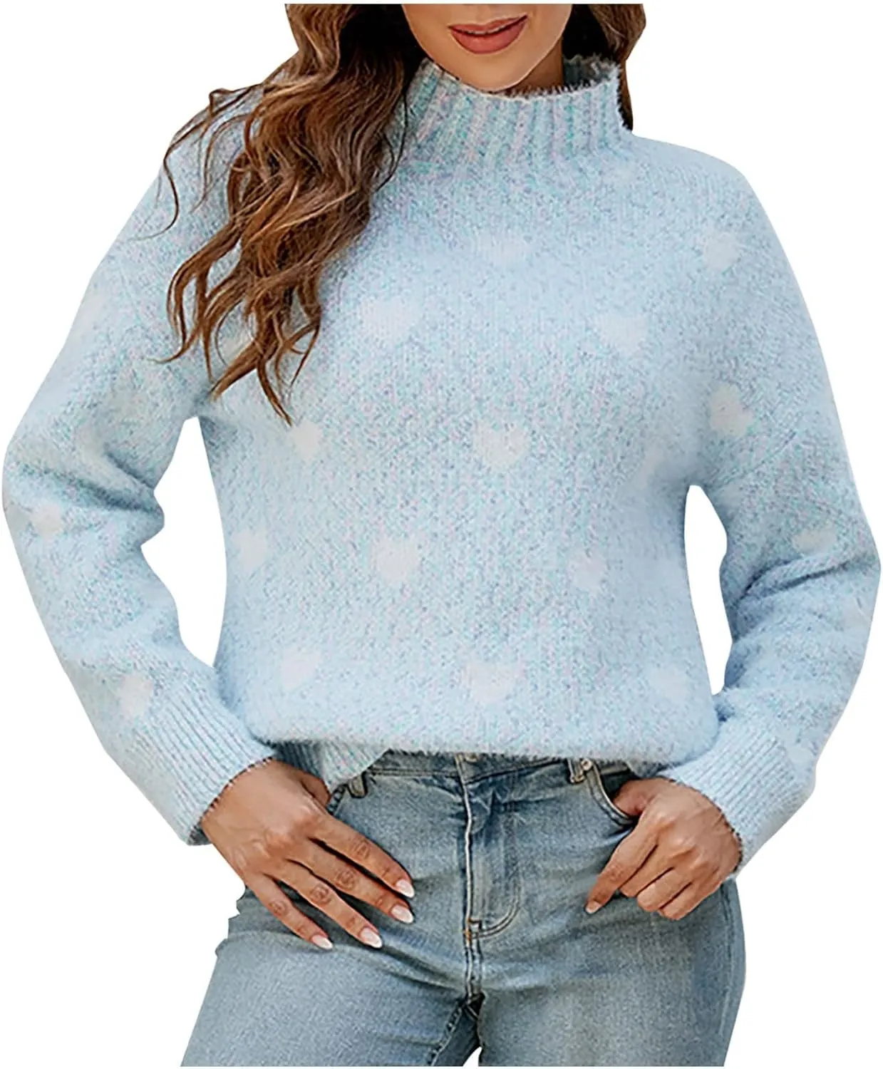 Women's Oversized Turtleneck Sweaters 2024 Fall Long Sleeve Ribbed Tunic Sweater Chunky Knit Pullover Jumper Tops