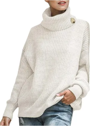 Women's Oversized Turtleneck Sweaters Long Sleeves Loose Casual Knitwear Ribbed Knit Pullover Sweater Blouse Tops