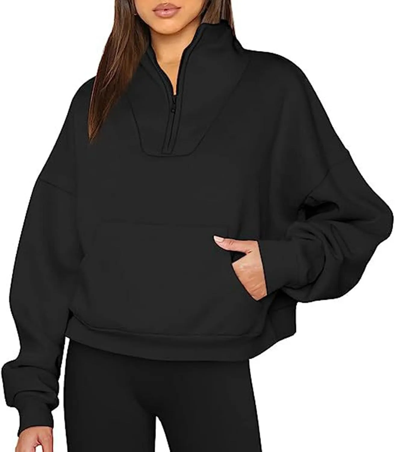 Womens Quarter Zip Pullover Sweatshirts Fleece Hoodies 2024 Trendy Long Sleeve Tops Fall Outfits with Pocket
