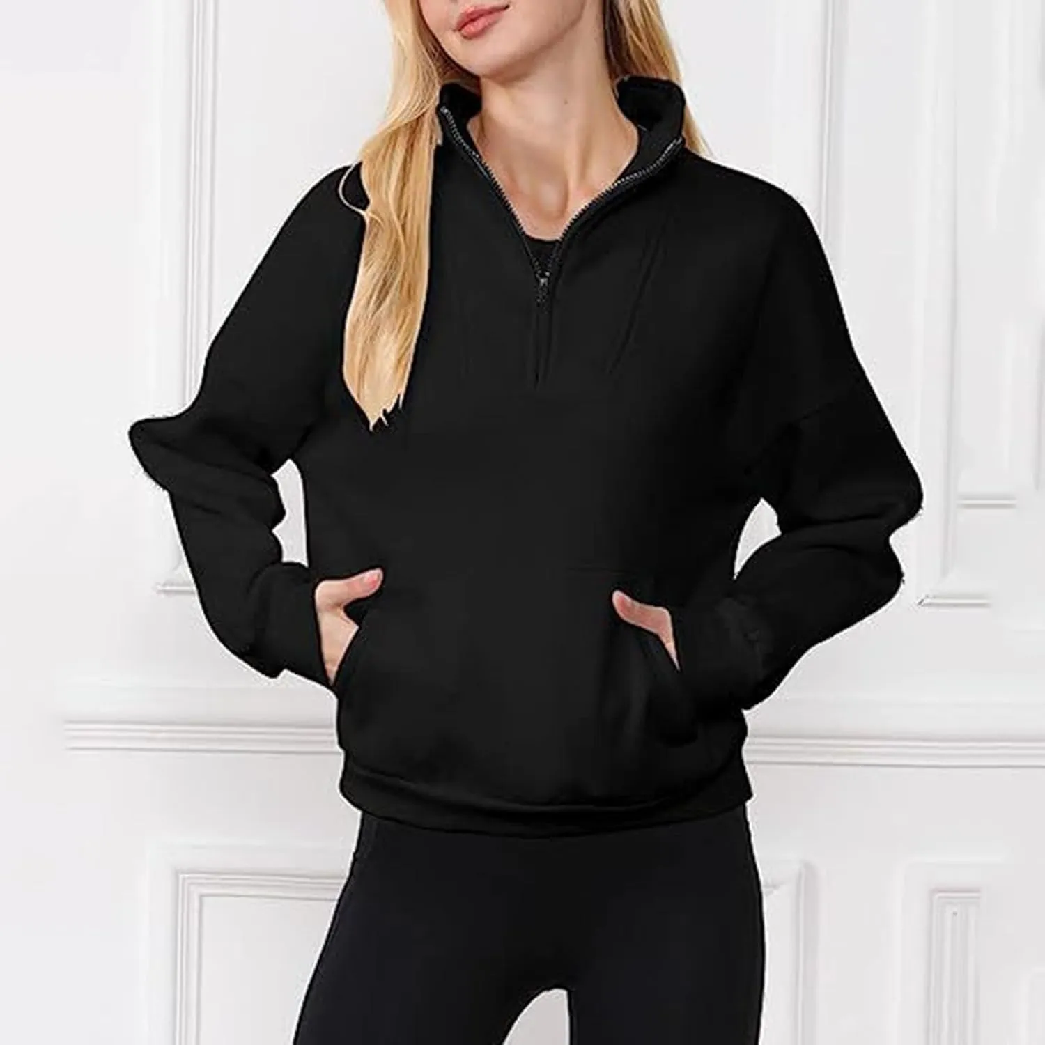 Womens Quarter Zip Pullover Sweatshirts Fleece Hoodies 2024 Trendy Long Sleeve Tops Fall Outfits with Pocket