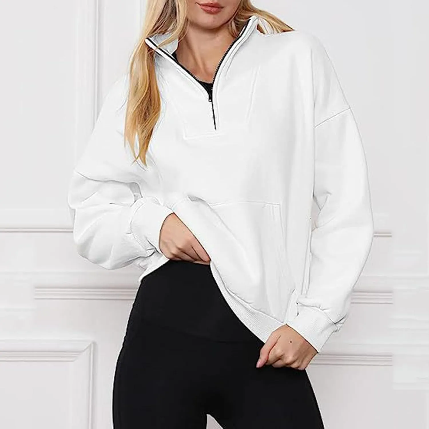 Womens Quarter Zip Pullover Sweatshirts Fleece Hoodies 2024 Trendy Long Sleeve Tops Fall Outfits with Pocket