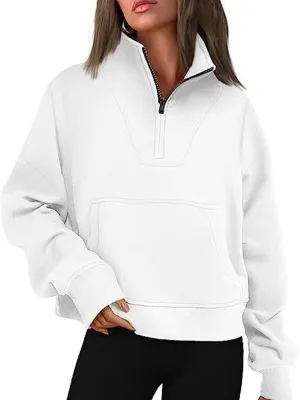 Womens Quarter Zip Pullover Sweatshirts Fleece Hoodies 2024 Trendy Long Sleeve Tops Fall Outfits with Pocket