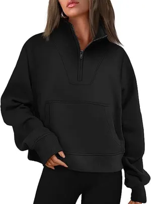 Womens Quarter Zip Pullover Sweatshirts Fleece Hoodies 2024 Trendy Long Sleeve Tops Fall Outfits with Pocket