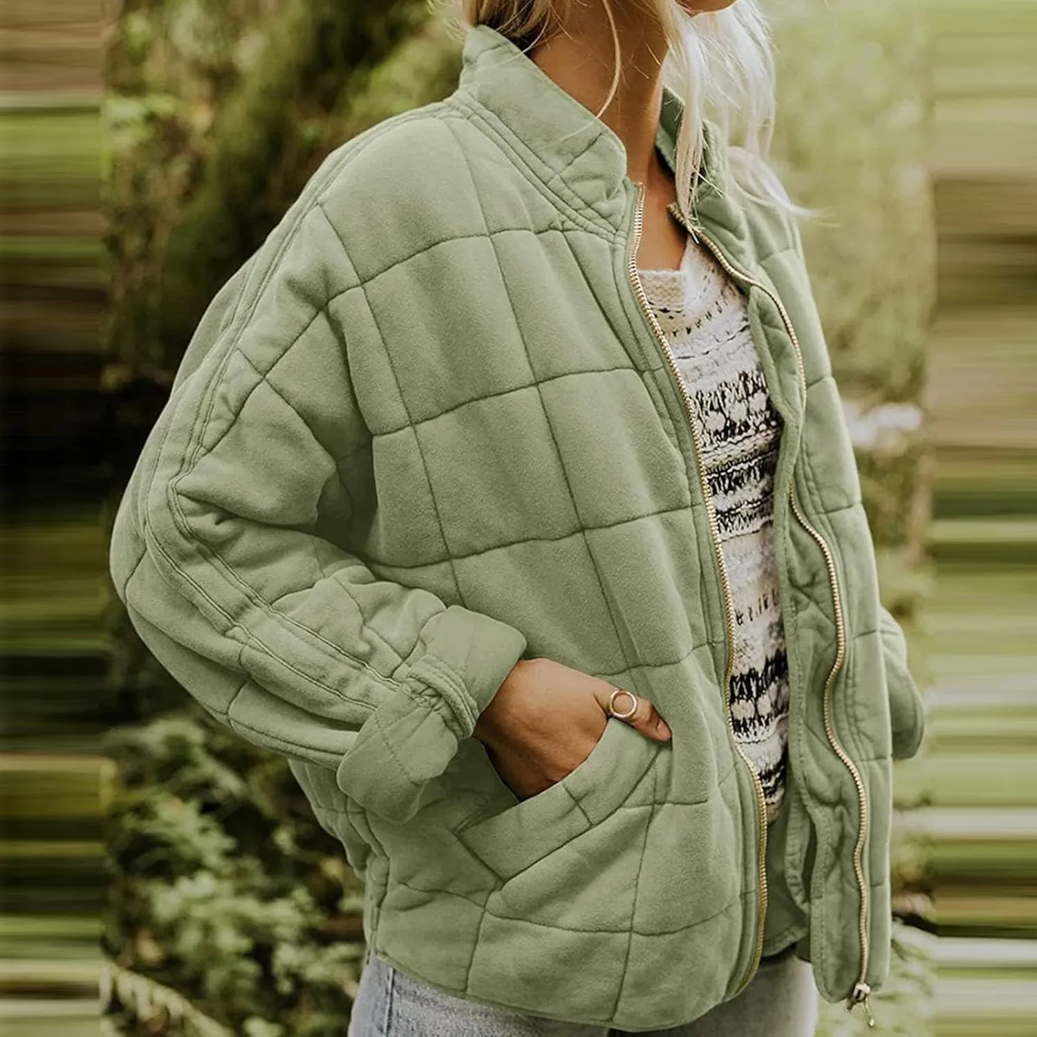 Women'S Quilted Lightweight Jackets Fall Casual Puffer Jacket Warm Winter Bomber Coats Oversized Outerwear Pockets