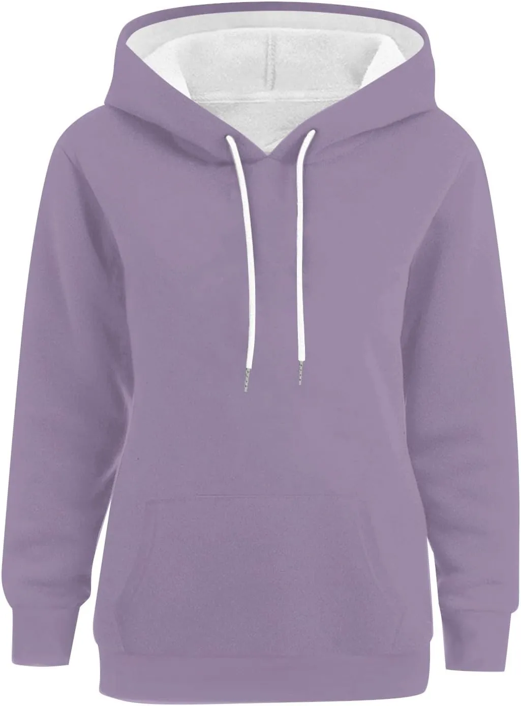 Women's Regular Fit Hoodie Solid Color Loose Drawstring Hooded Long Sleeve Pullover Tops Fall Warm Fleece Sweatshirts