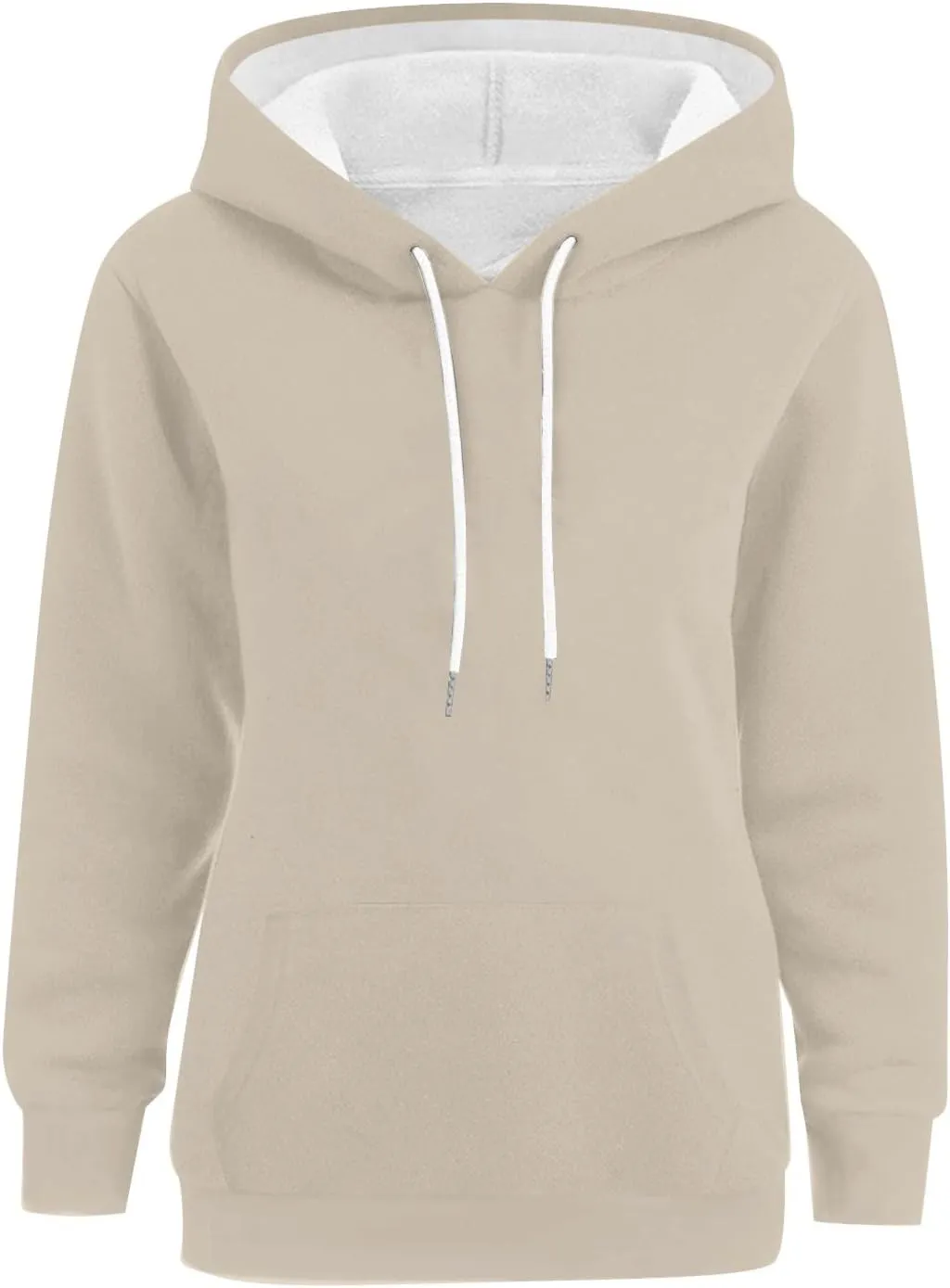 Women's Regular Fit Hoodie Solid Color Loose Drawstring Hooded Long Sleeve Pullover Tops Fall Warm Fleece Sweatshirts