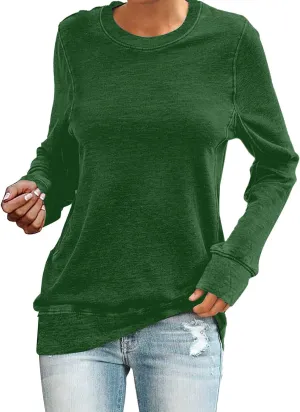 Women's Regular Fit Sweatshirts Fall Casual Loose Solid Color Long Sleeve Crewneck Tops Lightweight Workout Pullovers