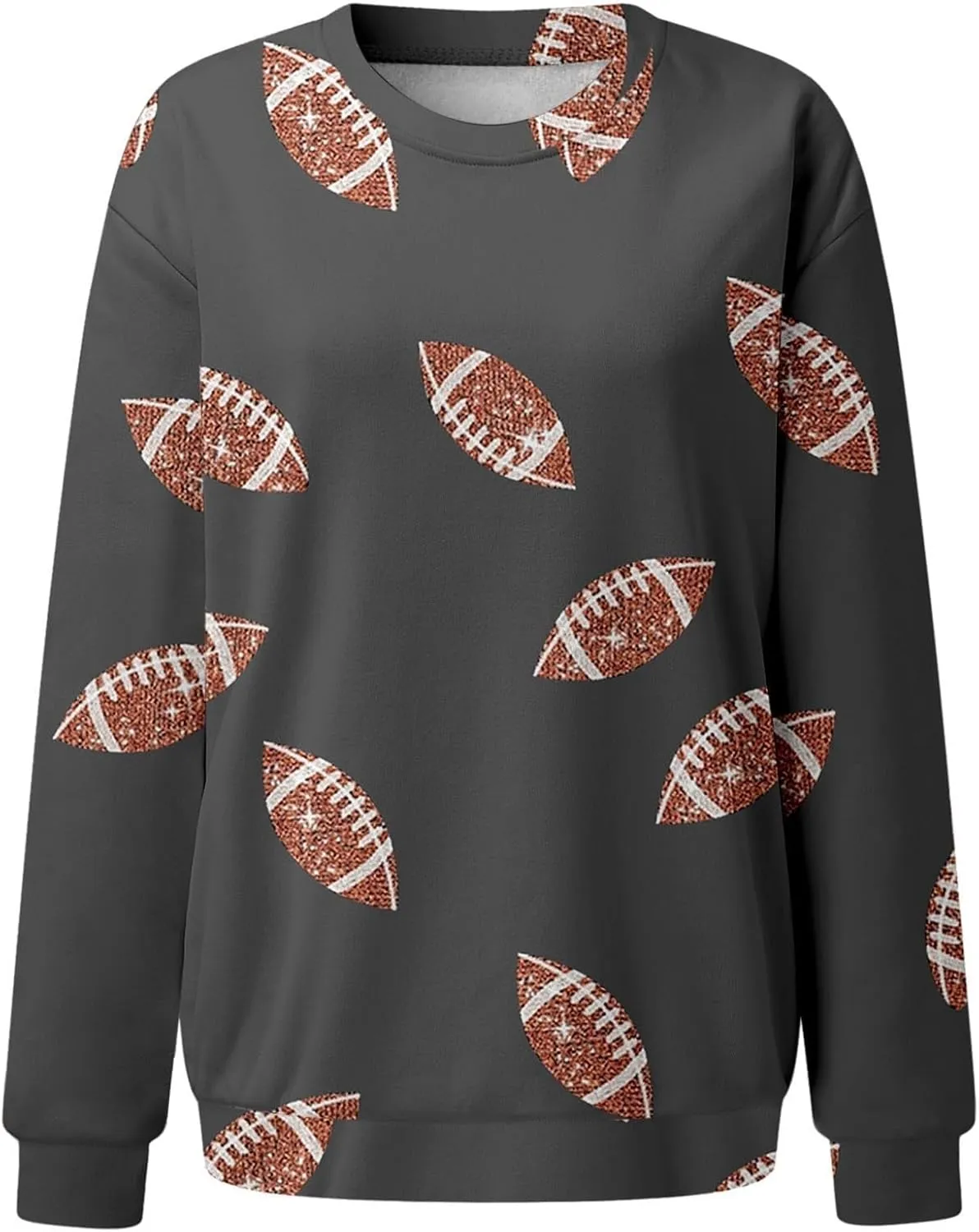 Womens Regular Fit Sweatshirts Rugby Graphic Long Sleeve Round Neck Football Tunics Fall Game Day Pullover Sweatshirt