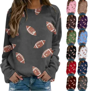 Womens Regular Fit Sweatshirts Rugby Graphic Long Sleeve Round Neck Football Tunics Fall Game Day Pullover Sweatshirt