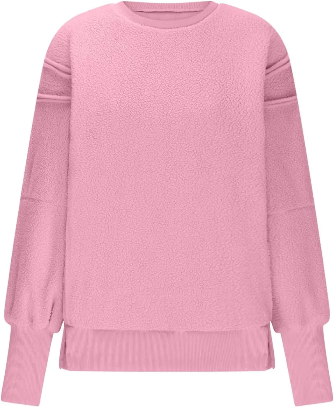 Women's Sherpa Fleece Oversized Sweatshirts Drop Shoulder Long Sleeve Hoodies Crewneck Warm Fuzzy Sweatshirt
