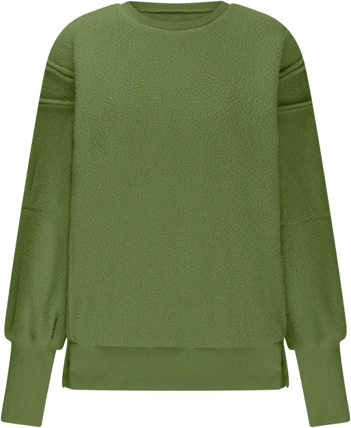 Women's Sherpa Fleece Oversized Sweatshirts Drop Shoulder Long Sleeve Hoodies Crewneck Warm Fuzzy Sweatshirt
