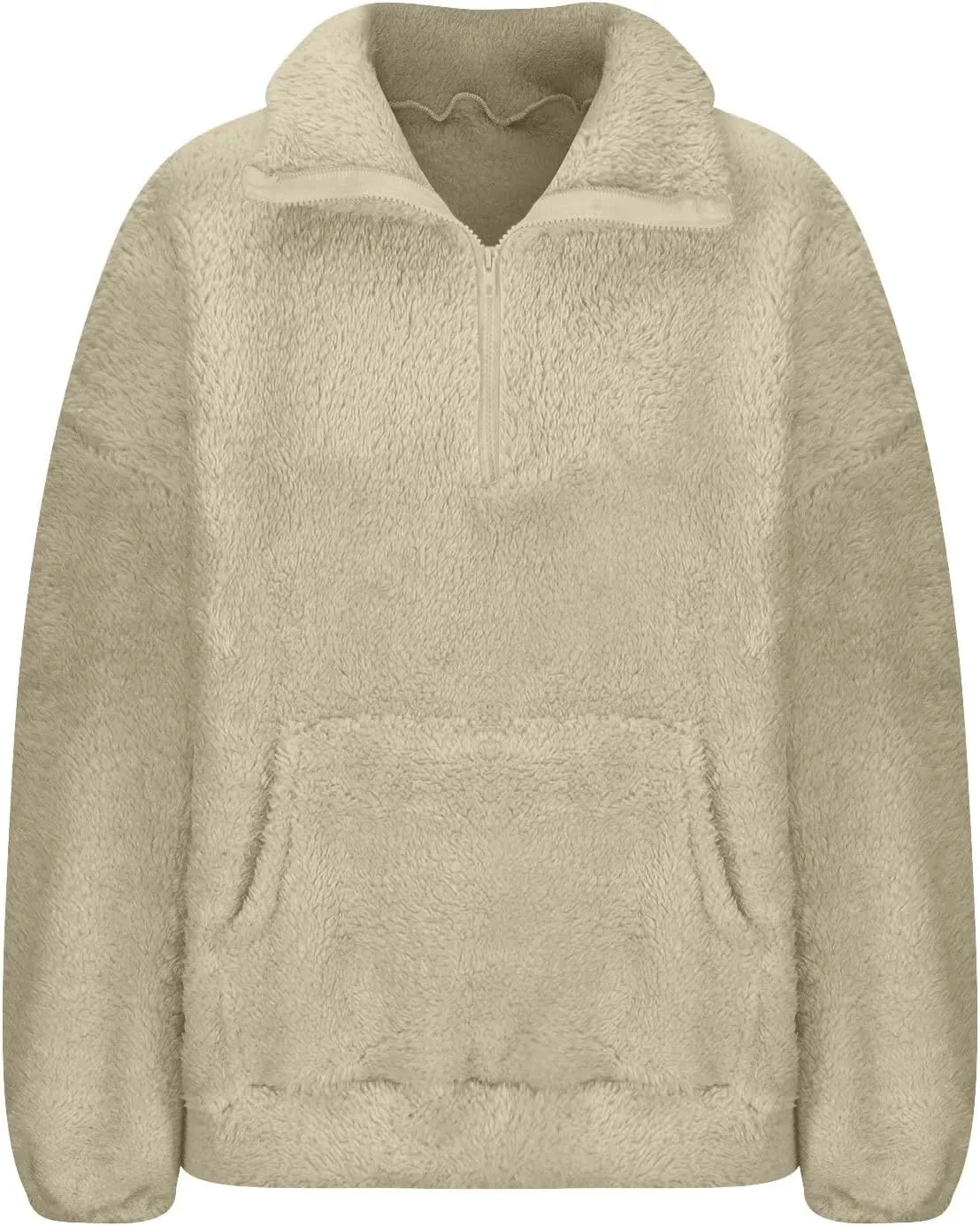 Womens Sherpa Half Zip Sweatshirts Casual Solid Polar Fleece Cropped Pullover Top Fuzzy Winter Jackets with Pockets