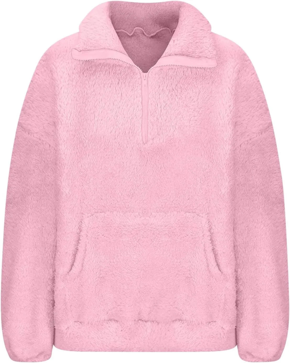 Womens Sherpa Half Zip Sweatshirts Casual Solid Polar Fleece Cropped Pullover Top Fuzzy Winter Jackets with Pockets