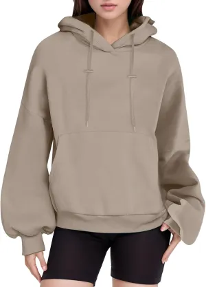 Women's Solid Color Hoodie Oversized Loose Long Sleeve Drawstring Hooded Pullover Sweatshirts Thick Warm Sports Tops