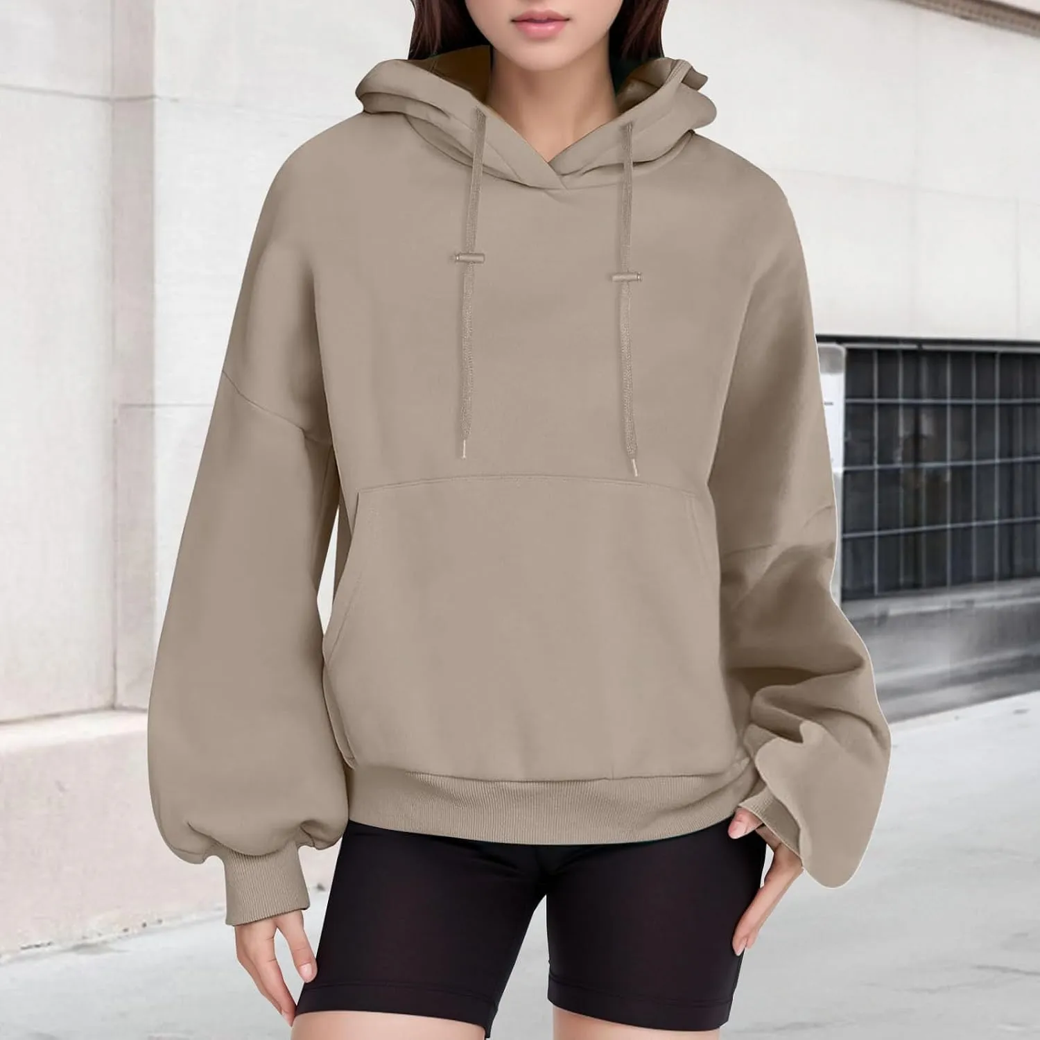 Women's Solid Color Hoodie Oversized Loose Long Sleeve Drawstring Hooded Pullover Sweatshirts Thick Warm Sports Tops