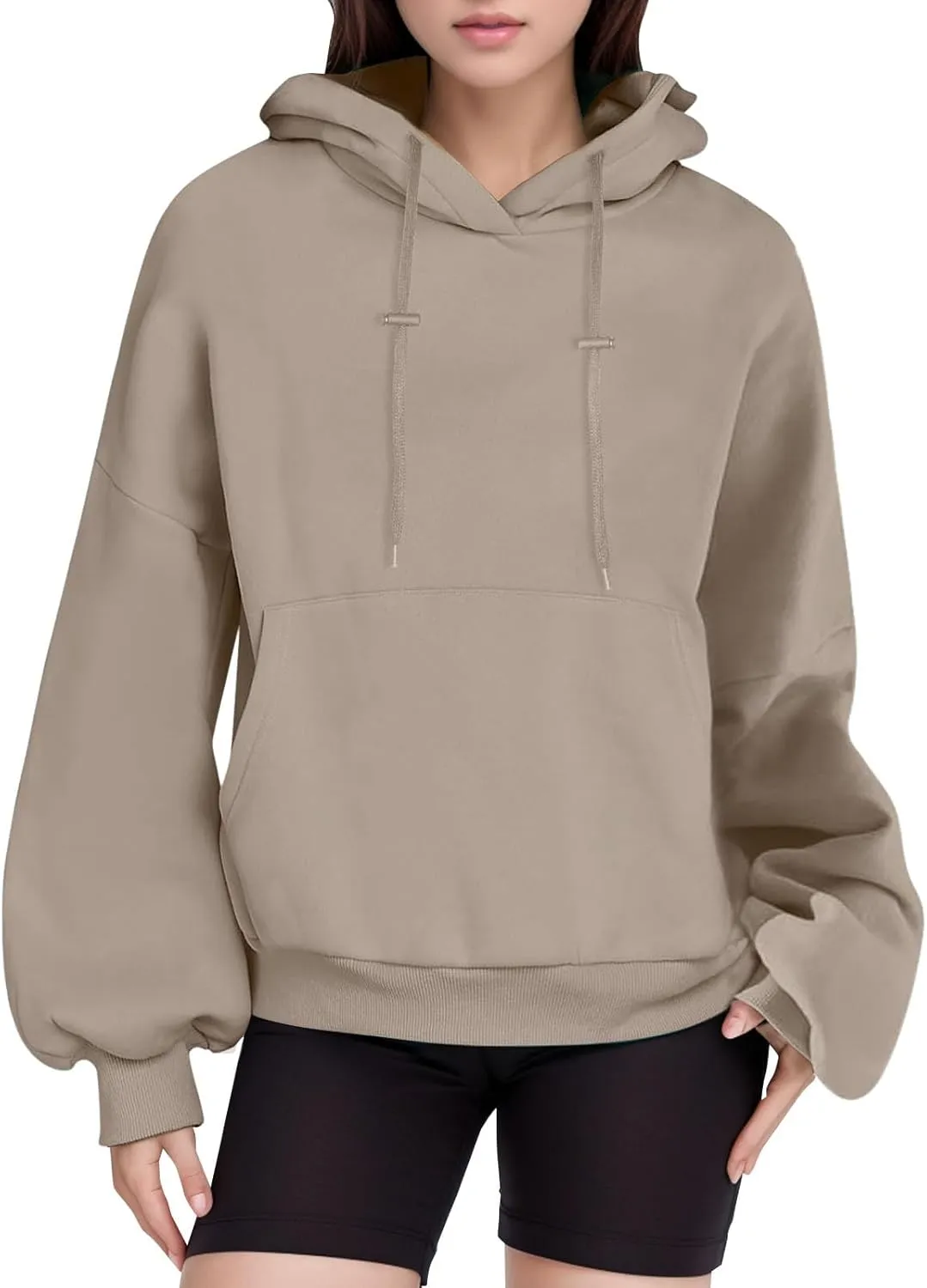 Women's Solid Color Hoodie Oversized Loose Long Sleeve Drawstring Hooded Pullover Sweatshirts Thick Warm Sports Tops