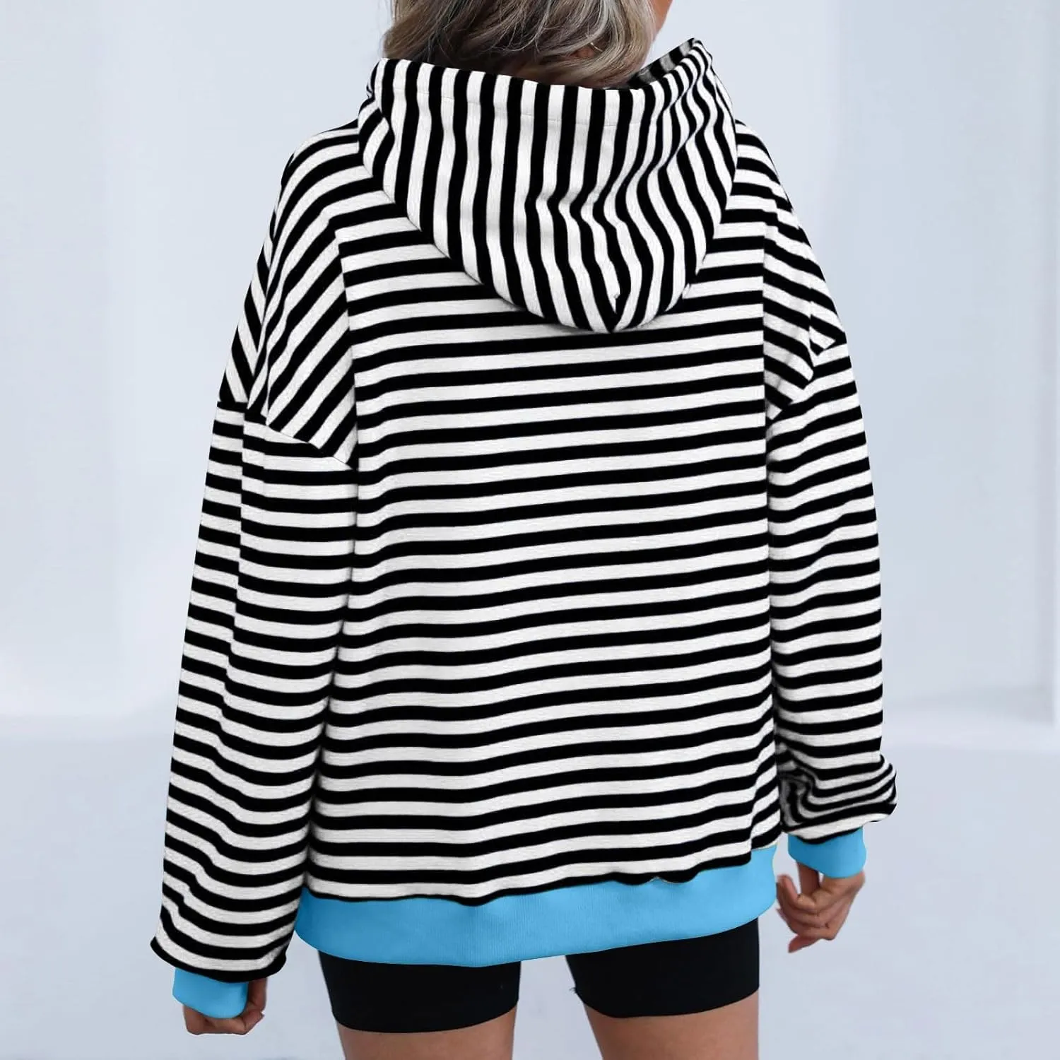 Womens Striped Hoodies 2024 Long Sleeve Sweatshirts Casual Crewneck Oversized Pullover Tops Teen Girls Clothes