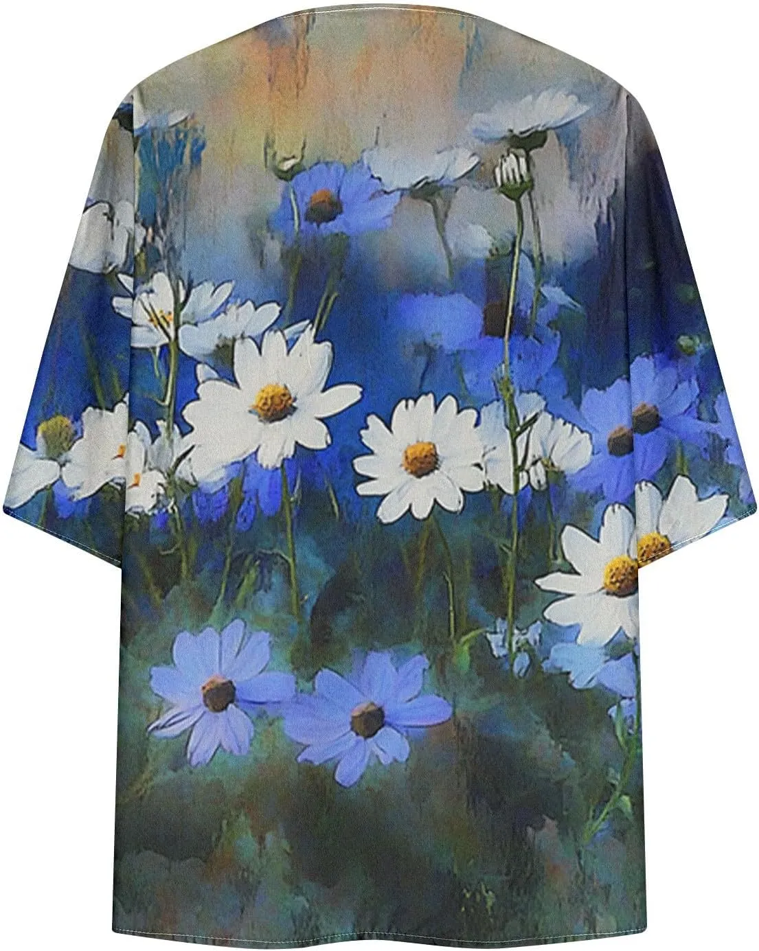 Womens Summer 3/4 Sleeve Chiffon Kimono Cardigan Work Swimsuit Open Cover Ups Front Flowy Loose Beach Coverups